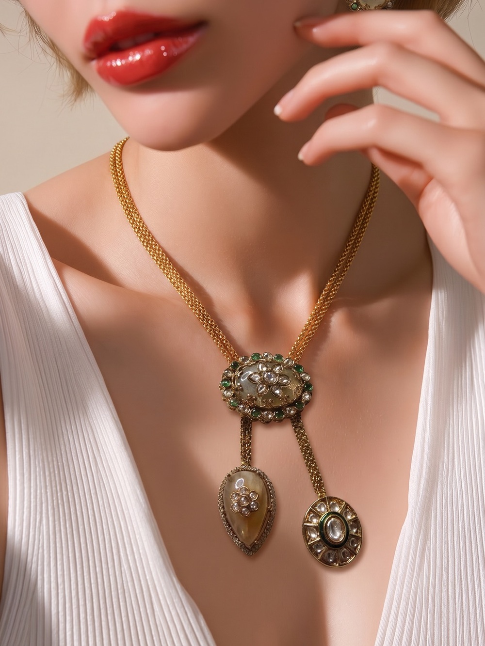 Elegance Gold-Tone Pendant Necklace with Green Accents